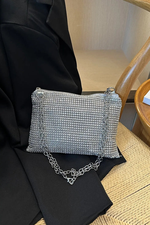 'Aya' Metal Chain Rhinestone Crossbody Bag - Celes Fashion